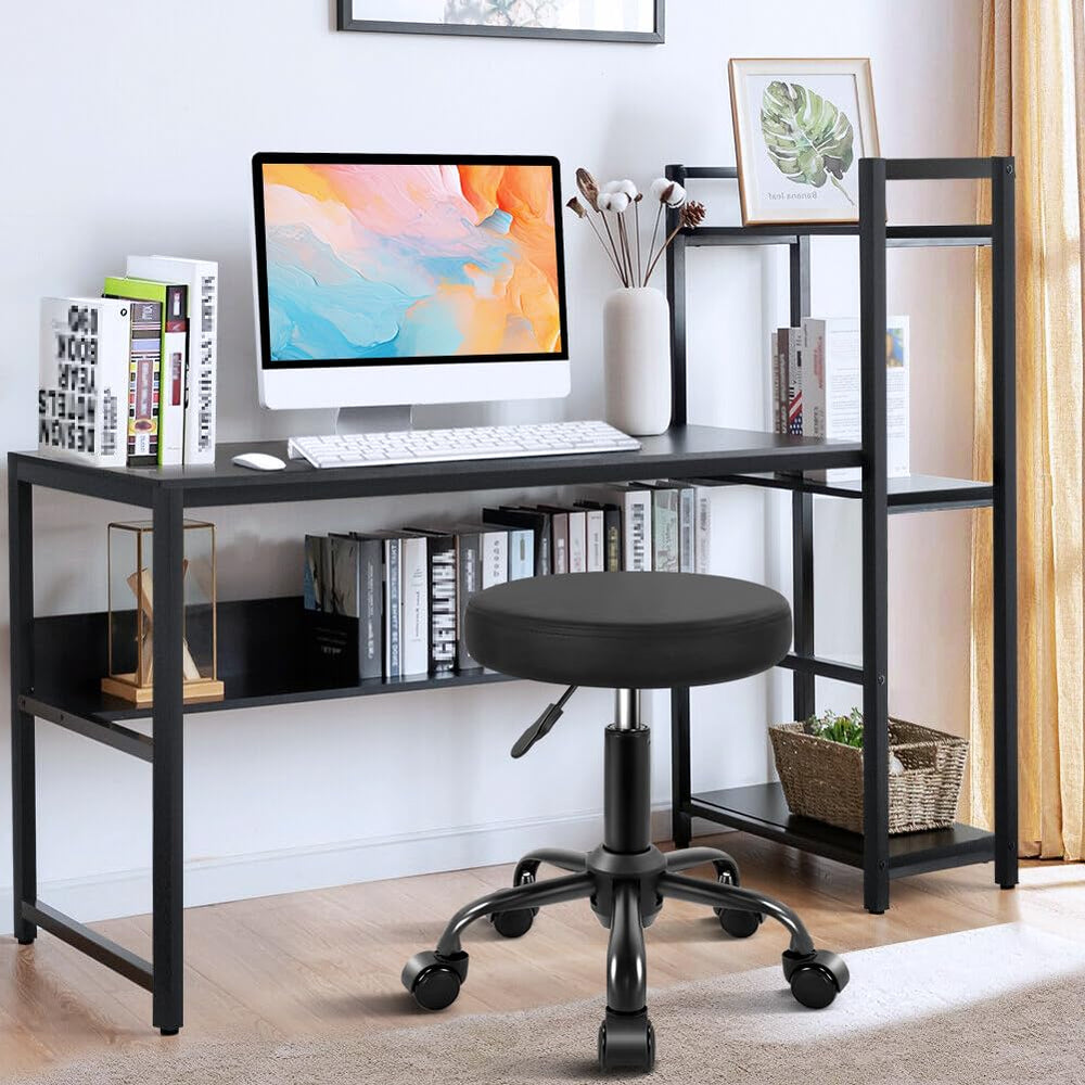 Tabouret KKTONER en cuir PU noir, assise de 33 cm et durabilité accrue.