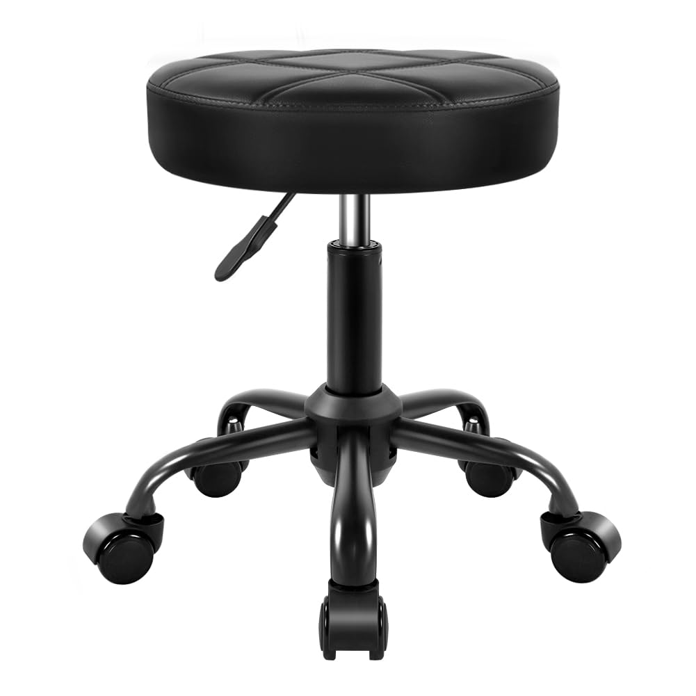 KKTONER tabouret roulant noir, vue face — mobilité facile en salon.