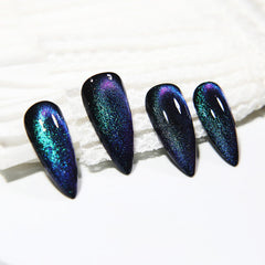 KKUUOO onglets adhésifs stiletto bleu gradient irisé, effet oeil-de-chat pour une manucure tendance