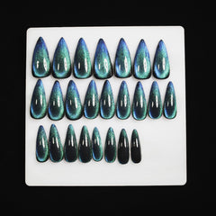 KKUUOO onglets adhésifs stiletto bleu nacré arc-en-ciel, finition irisée pour éclat subtil
