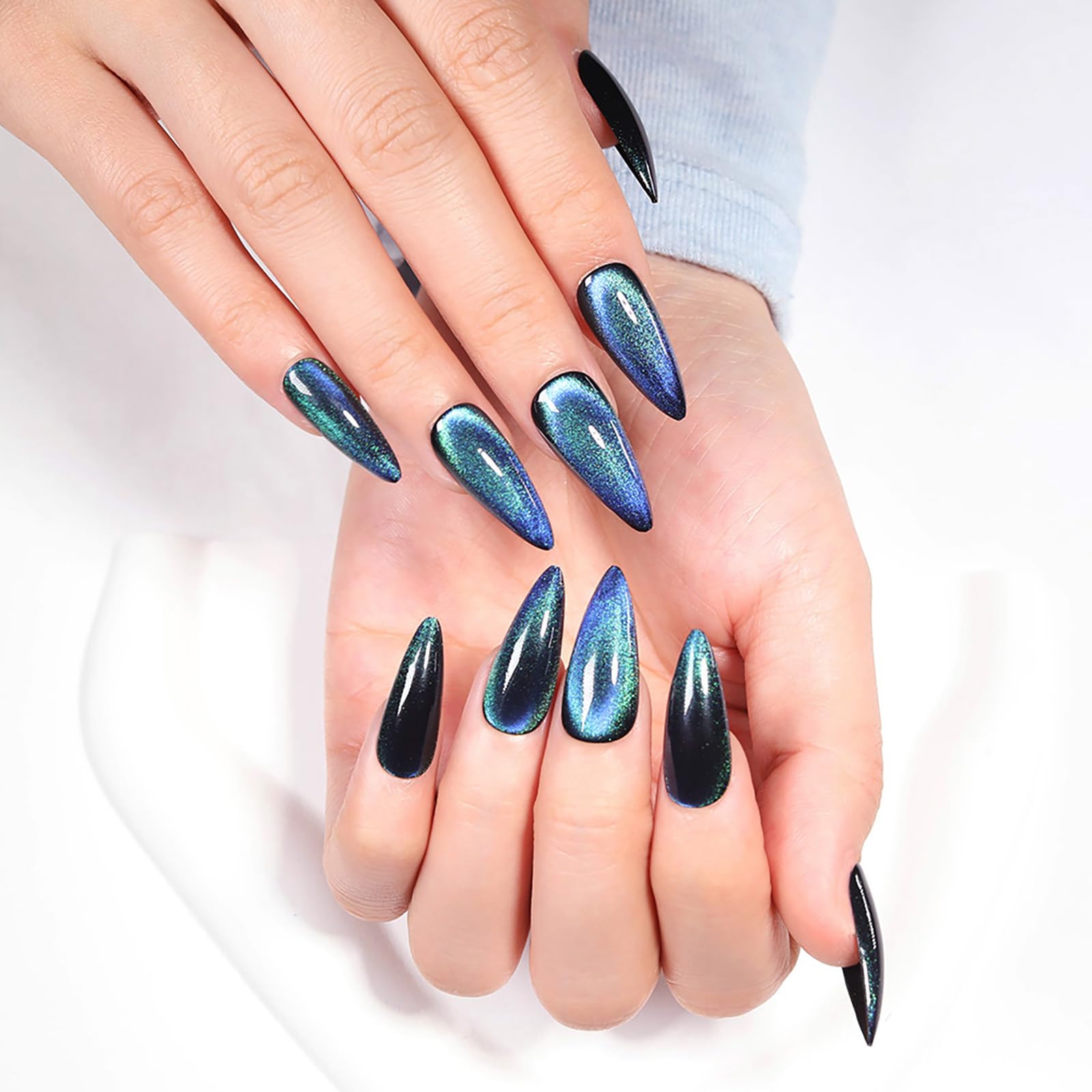 KKUUOO onglets adhésifs stiletto bleu profond, effet oeil-de-chat pour soirées