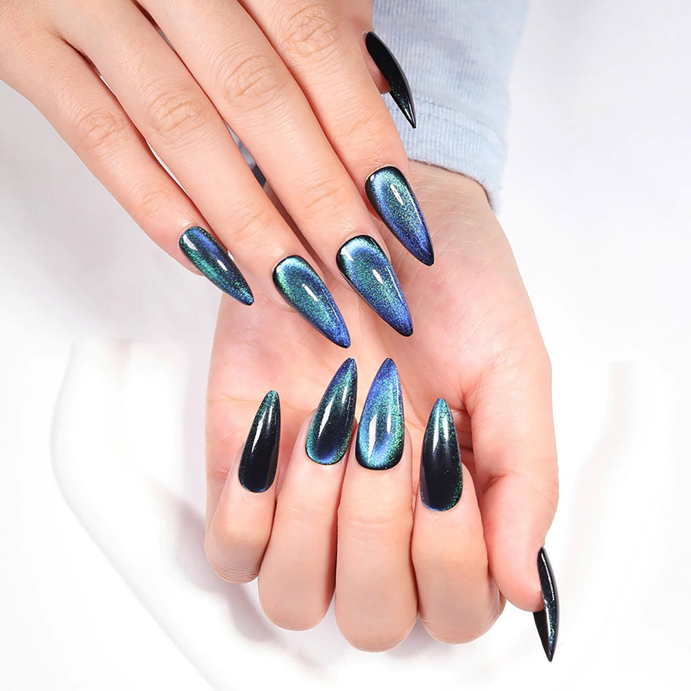 KKUUOO onglets adhésifs stiletto bleu profond, effet oeil-de-chat pour soirées