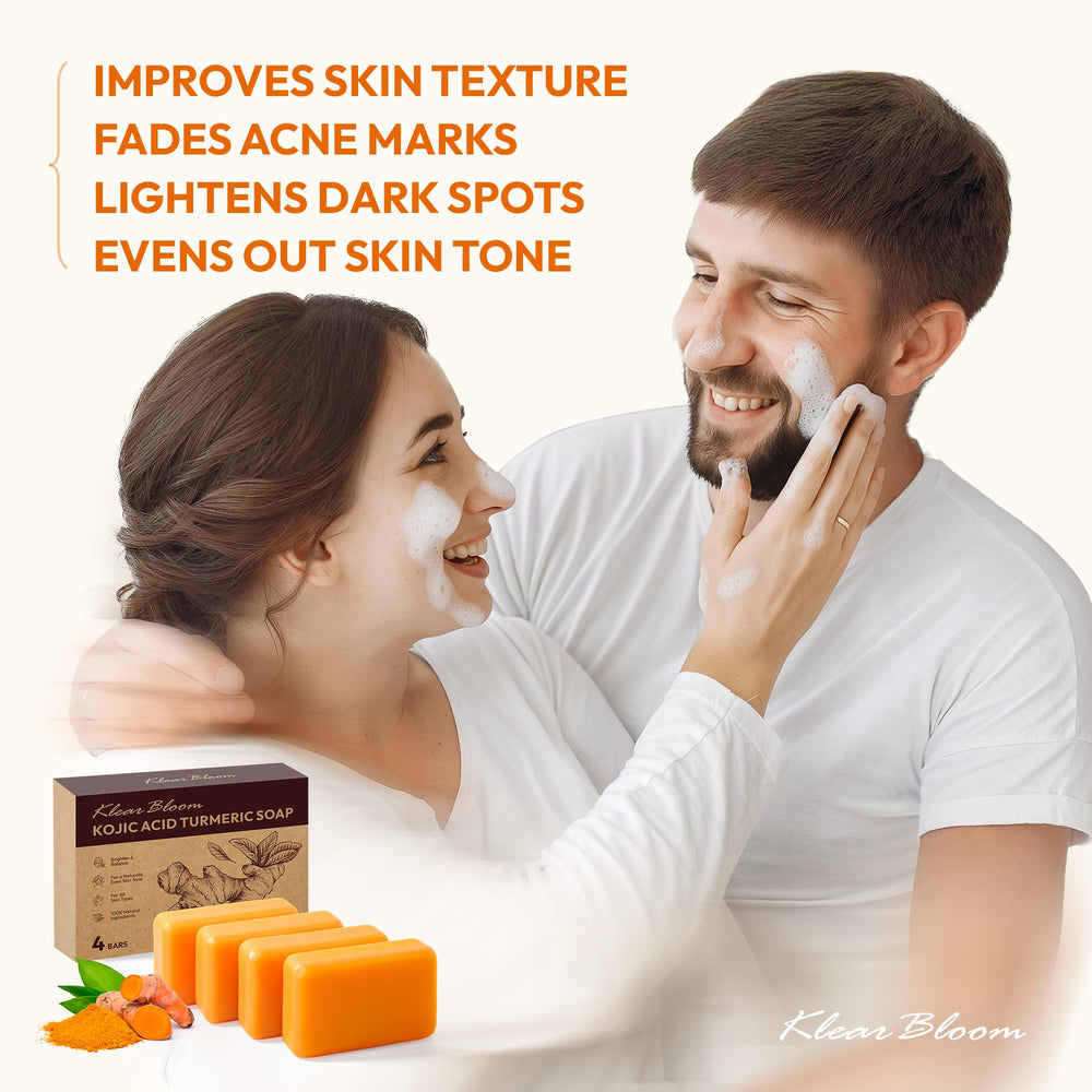 KlearBloom Savon acide kojique et curcuma — application mousse douce