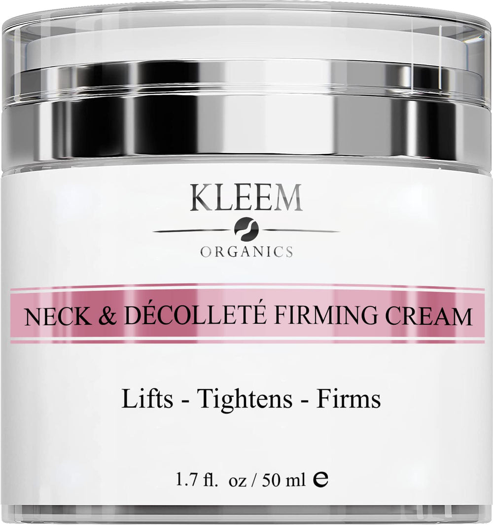 Kleem Organics crème fermante du cou et visage, bouteille 50 ml, hydratation ciblée.