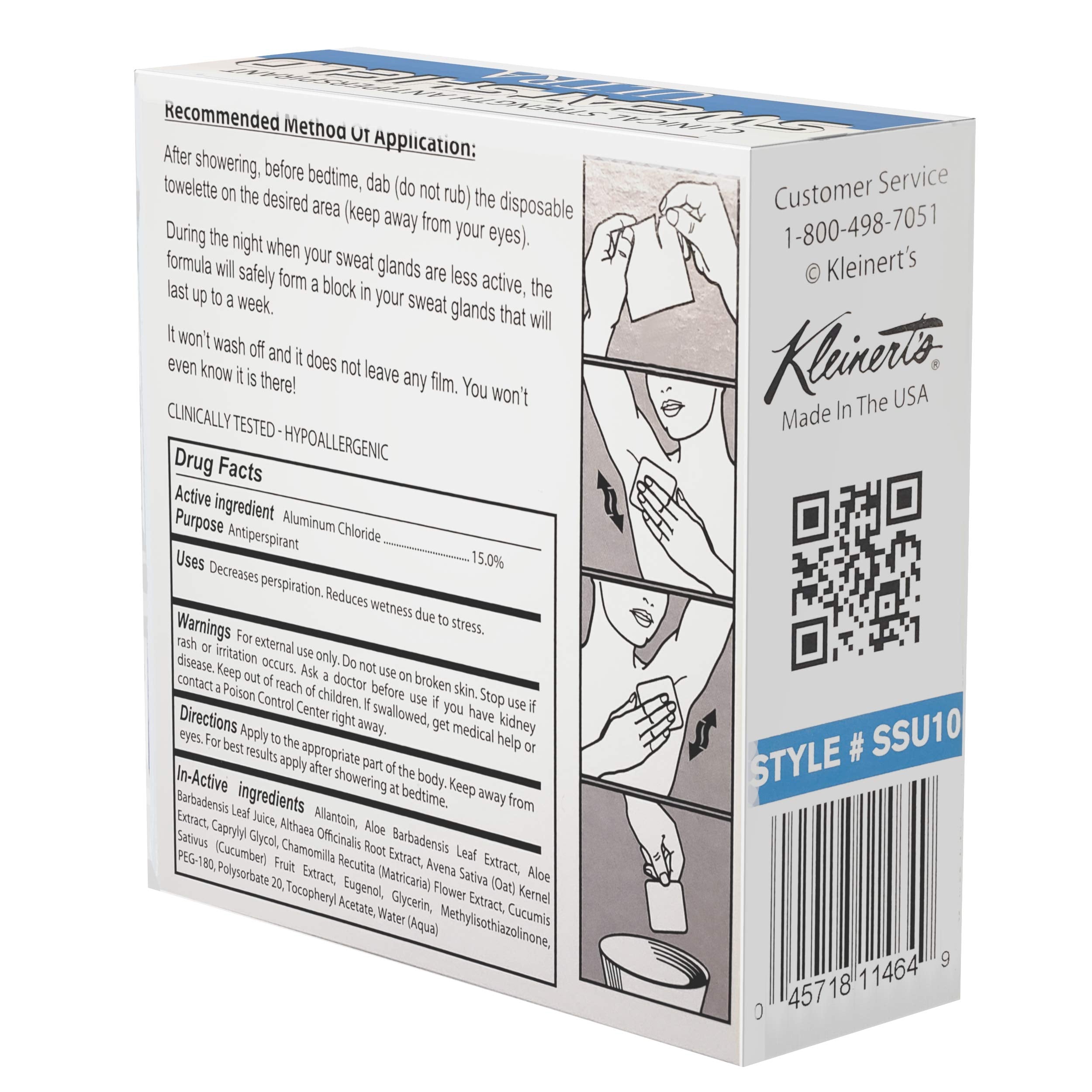 Kleinert's Lingettes antiperspirantes aisselles, protection durable jusqu’à sept jours.