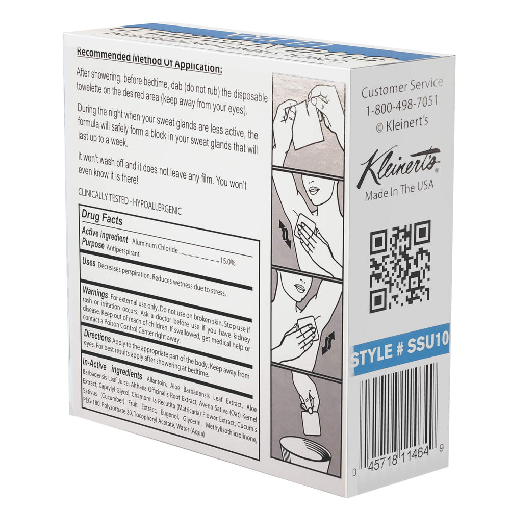 Kleinert's Lingettes antiperspirantes aisselles, protection durable jusqu’à sept jours.