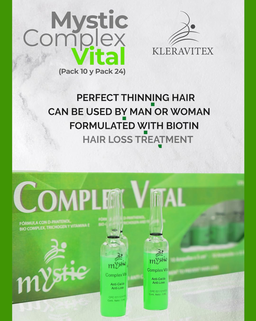 Étiquette et emballage Kleravitex Mystic Complex sur boîte, présentation pratique et élégante.