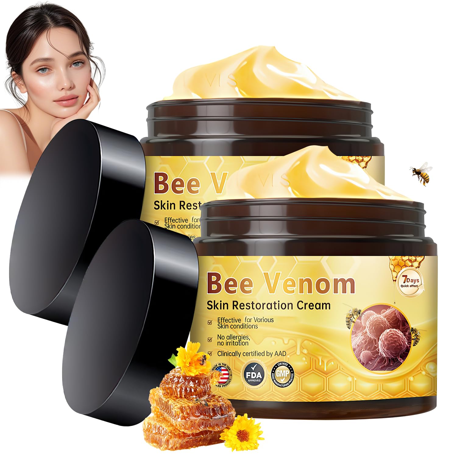 KLIFE Crème venin d'abeille, bouteille élégante prête à hydrater la peau.