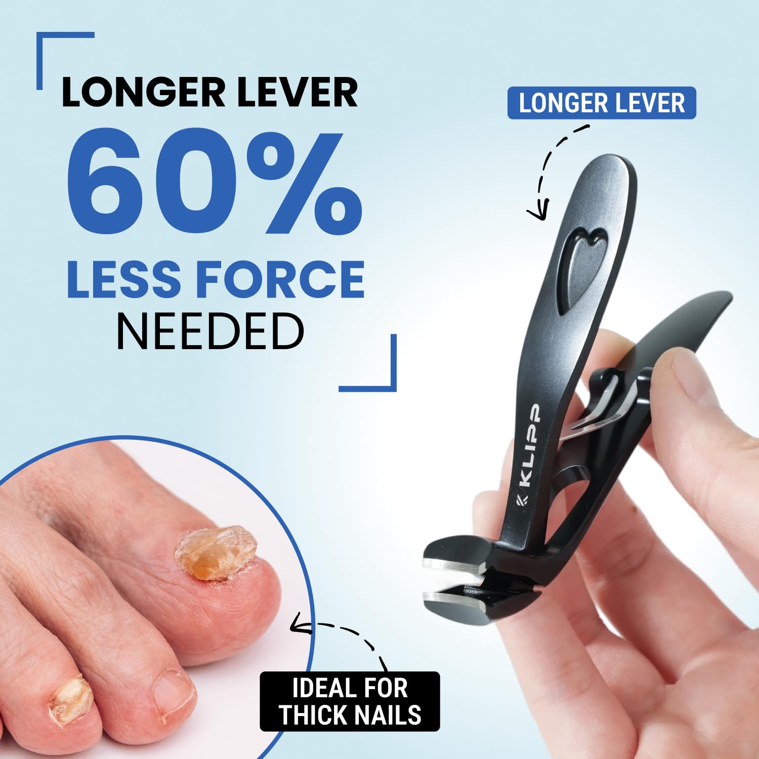 KLIPP ciseaux à ongles épais, lames curvées en inox pour des coupes nettes.
