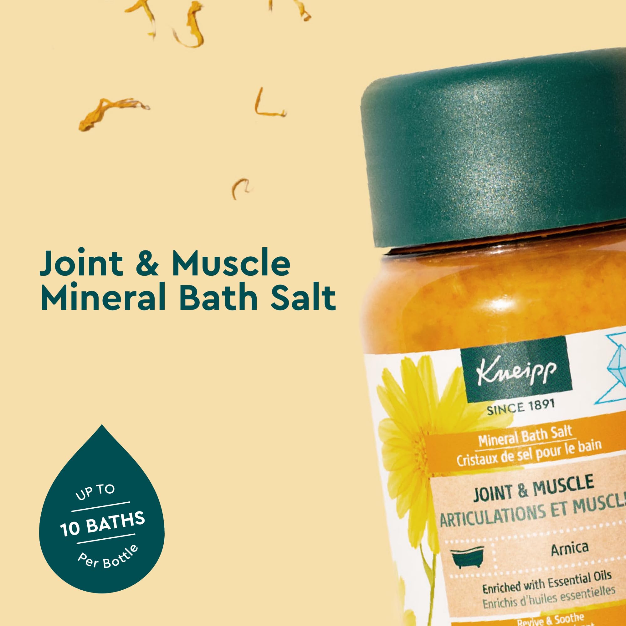 Arnica Kneipp: extrait naturel et sels marins pour apaiser les tensions.
