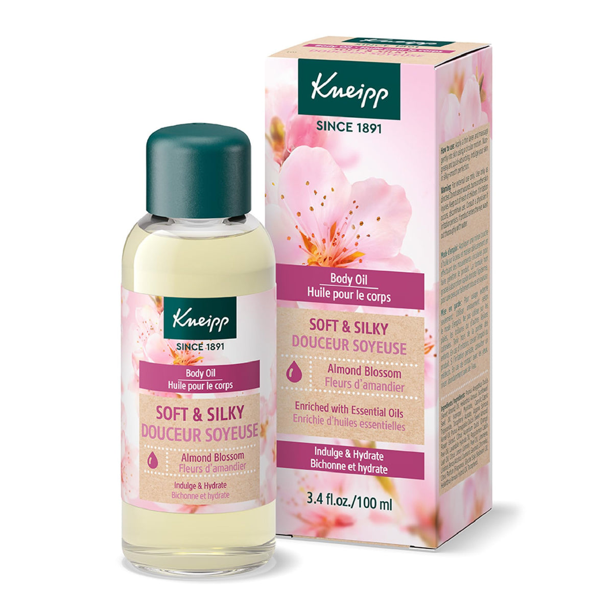 Kneipp Huile pour le corps Ammande Fleur — bouteille, hydratation rapide.