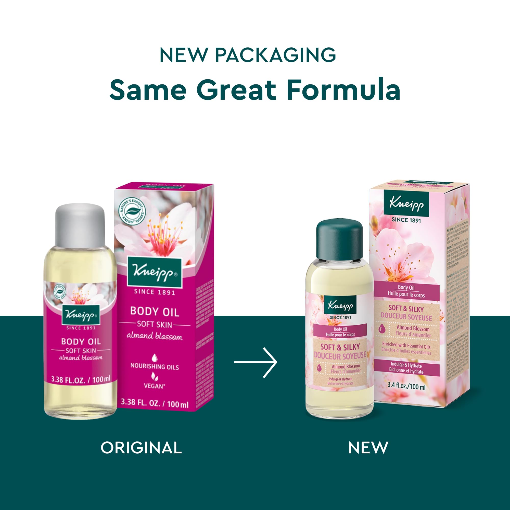 Huile Kneipp pour le corps — application rapide et absorption directe sur la peau.