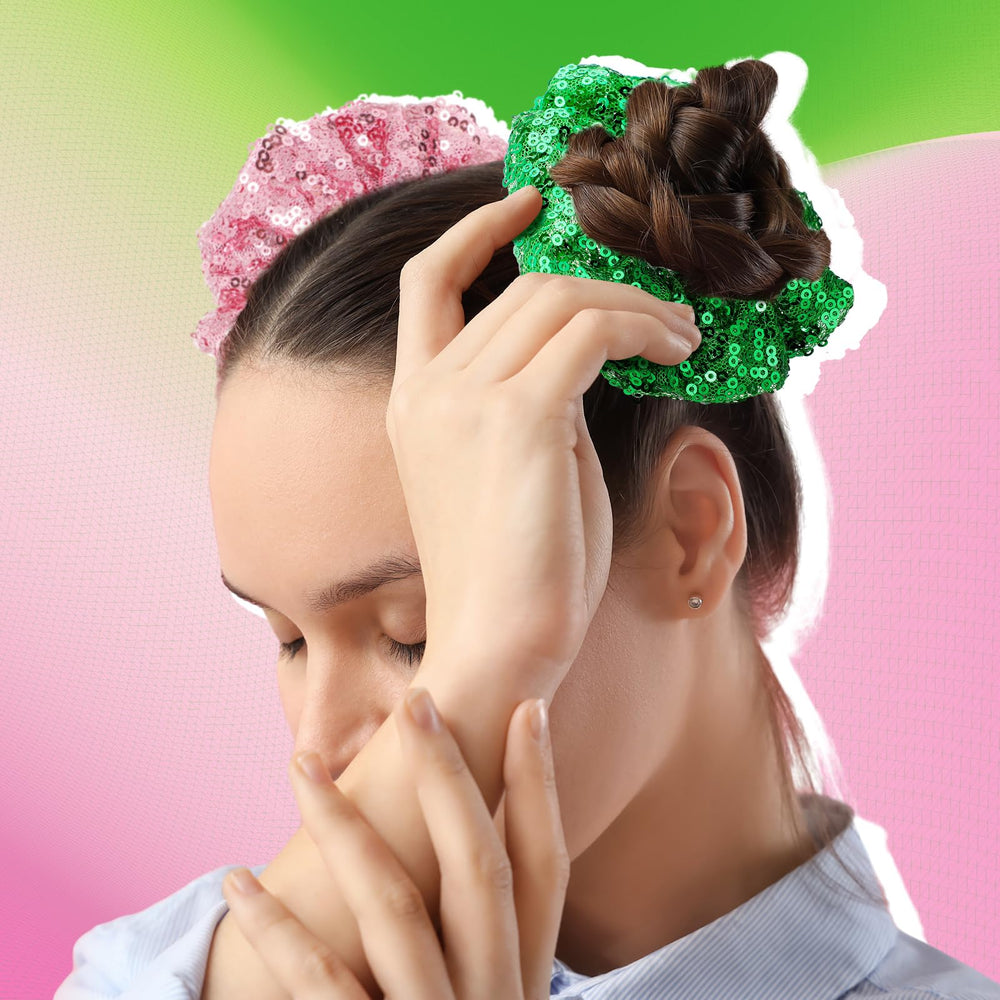 Knitgrip coiffure fête paillettes, facile à assortir avec des tenues.