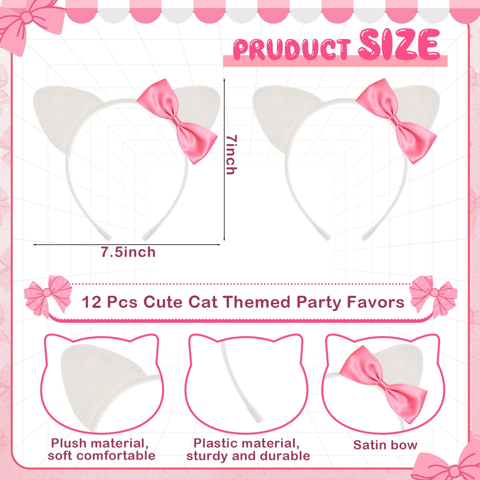 Knitgrip oreille-chat peluche rose en gros plan, toucher doux