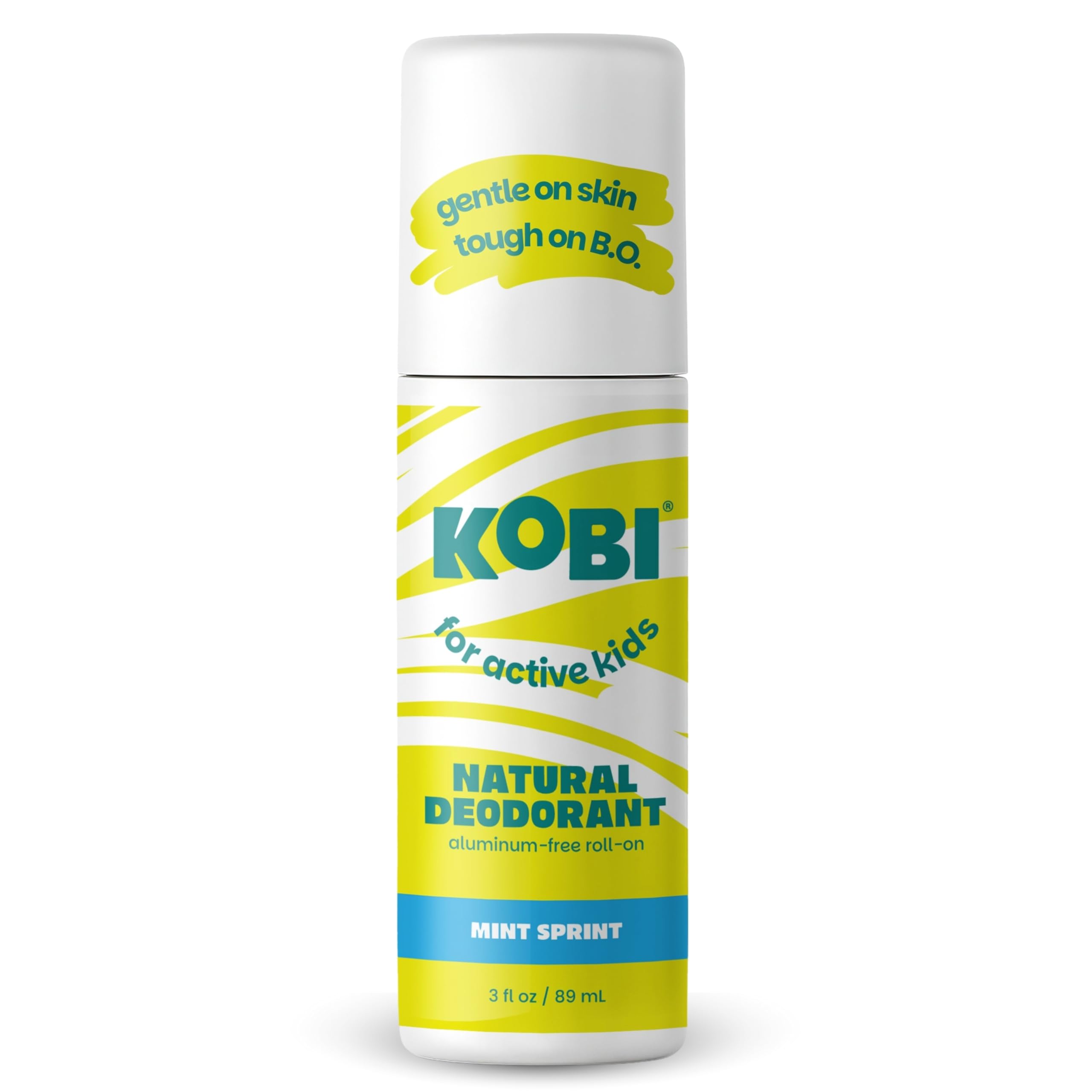 Kobi Déodorant pour enfants actifs, roll-on transparent, menthe sprint, protection durable.