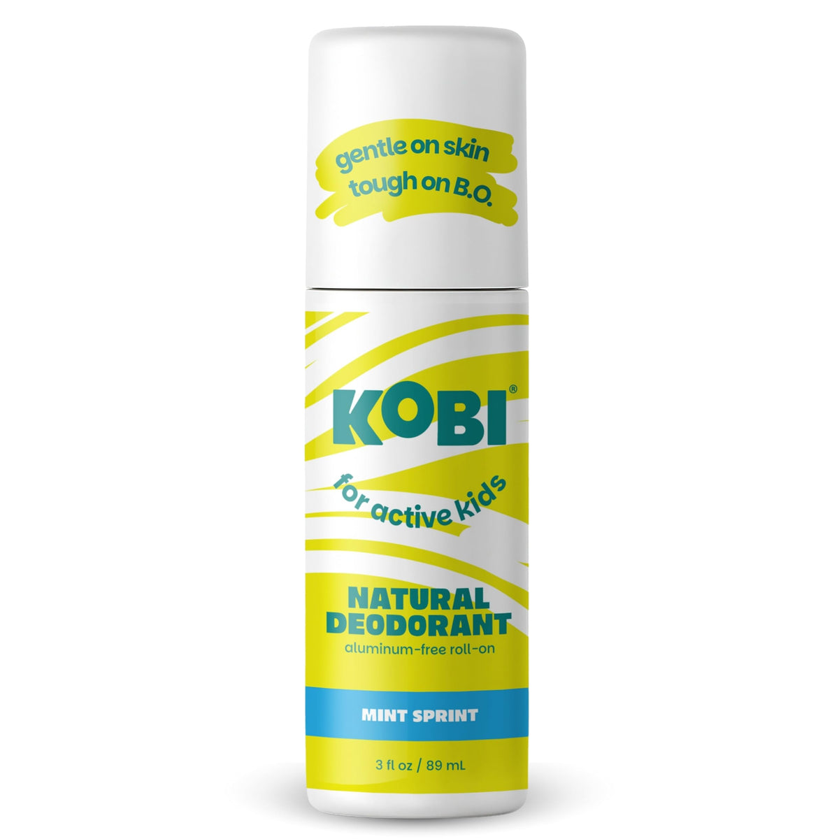 Kobi Déodorant pour enfants actifs, roll-on transparent, menthe sprint, protection durable.