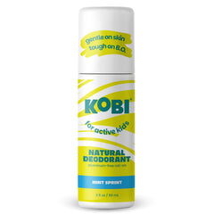 Kobi Déodorant pour enfants actifs, roll-on transparent, menthe sprint, protection durable.