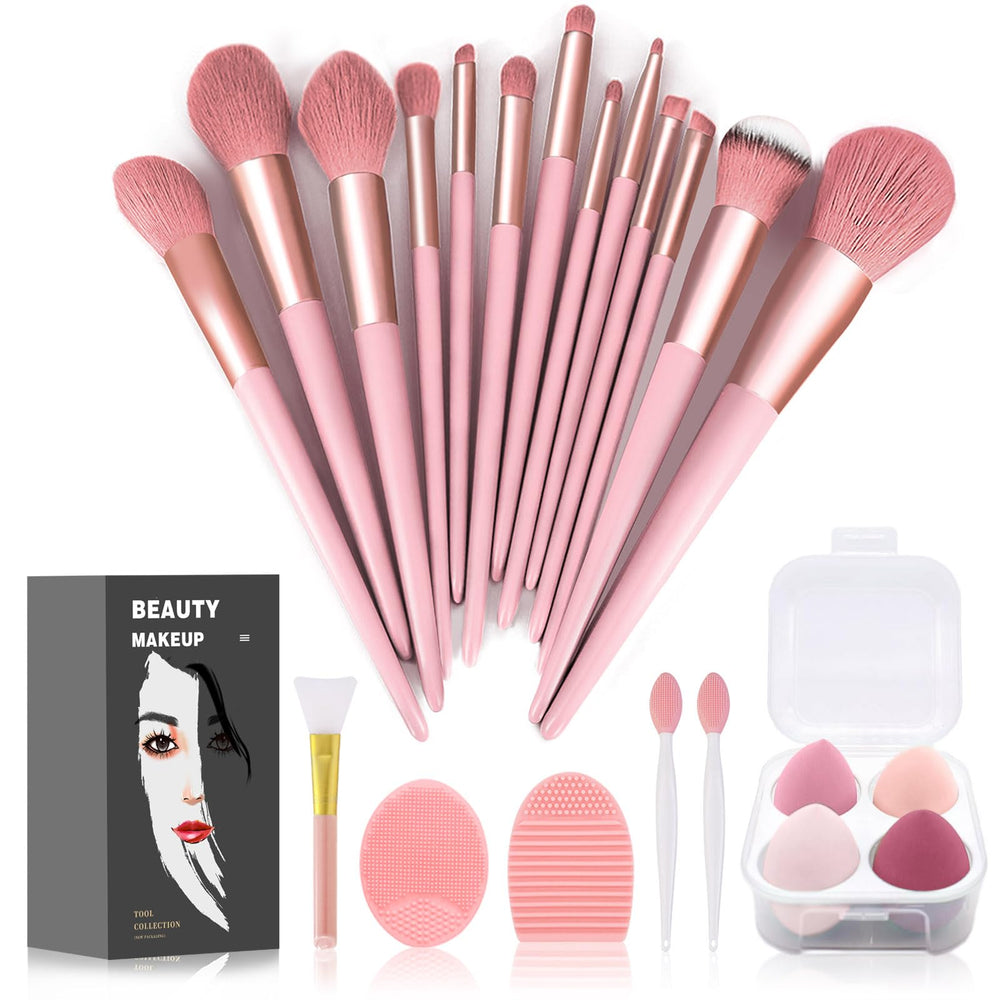 Koccido kit pinceaux maquillage 22 pièces rose, aperçu d’ensemble pour un maquillage complet.