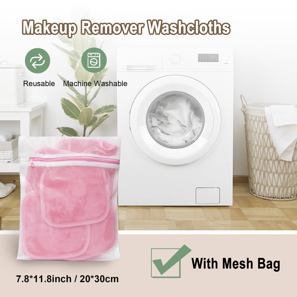 Lingettes démaquillage microfibre rose avec bords renforcés, durable.