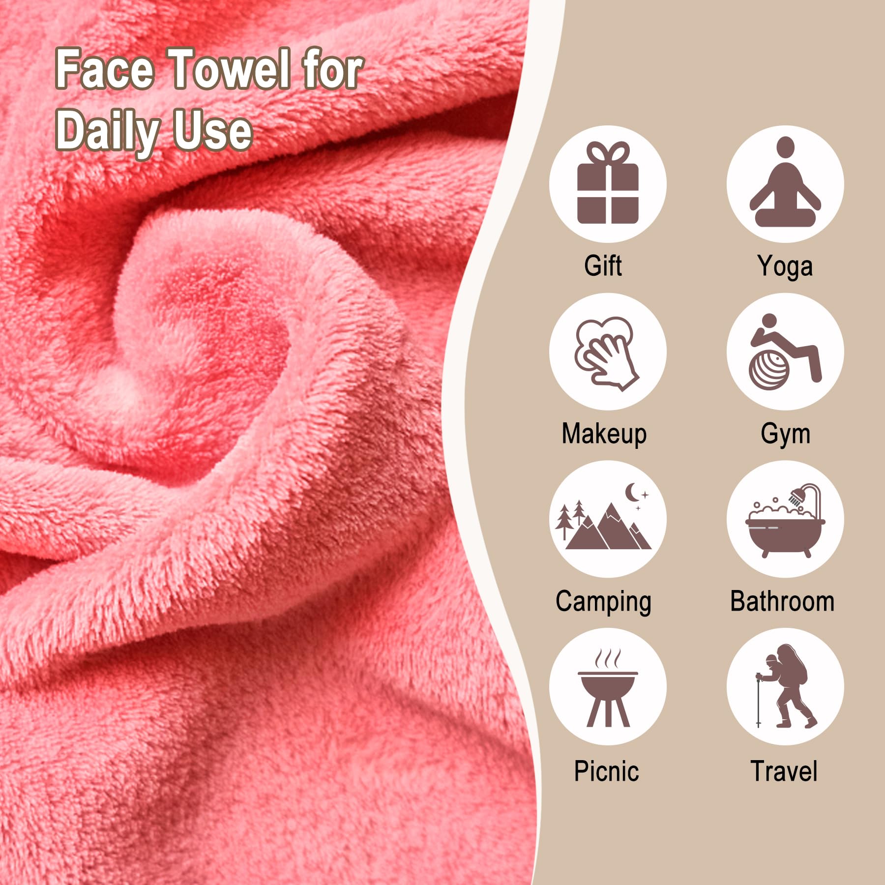 Lingettes démaquillage microfibre rose utilisées avec juste de l eau.