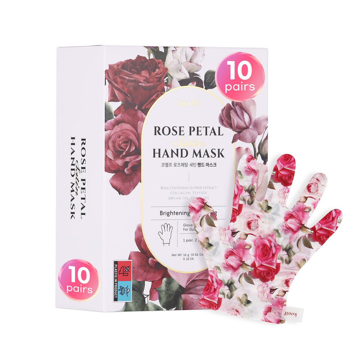 Koelf masque mains satin pétales rose emballage luxueux et hydratant
