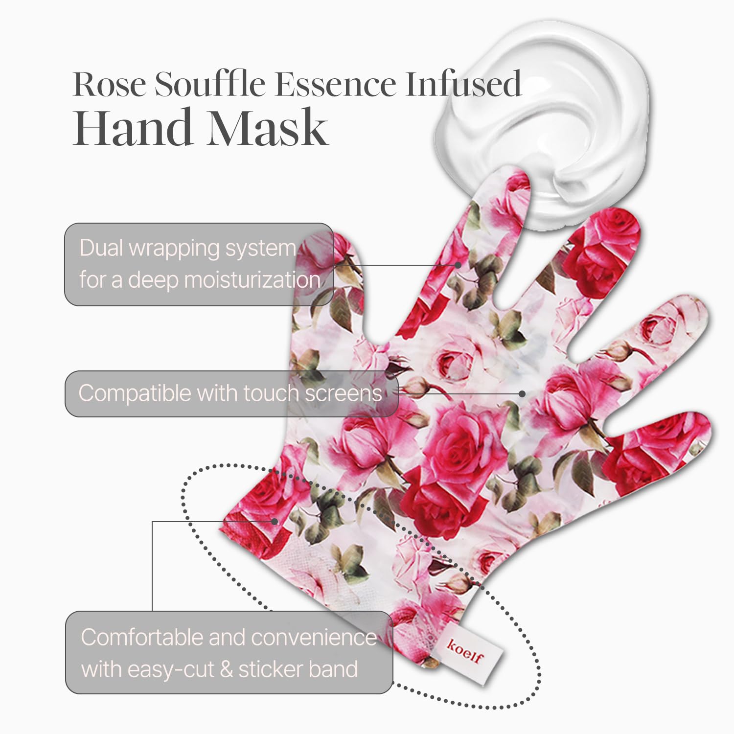 Koelf masque mains satin pétales rose soin ceramide et beurre de karité