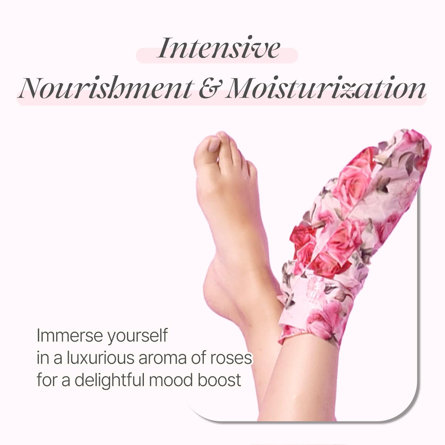 Koelf PETITFEE masque pieds Rose pétale satin – application facile et rapide.