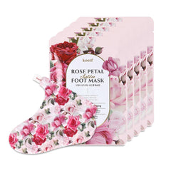 Koelf PETITFEE masque pieds Rose pétale satin – emballage élégant pour spa à domicile.