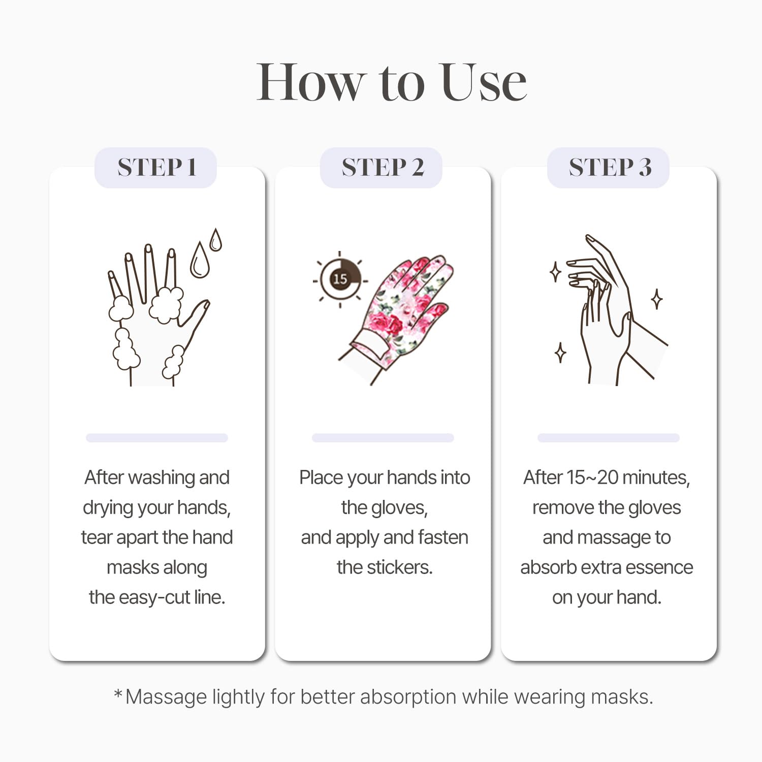 Koelf PETITFEE Rose Petal Satin masque pour les mains — sans rinçage rapide et pratique.