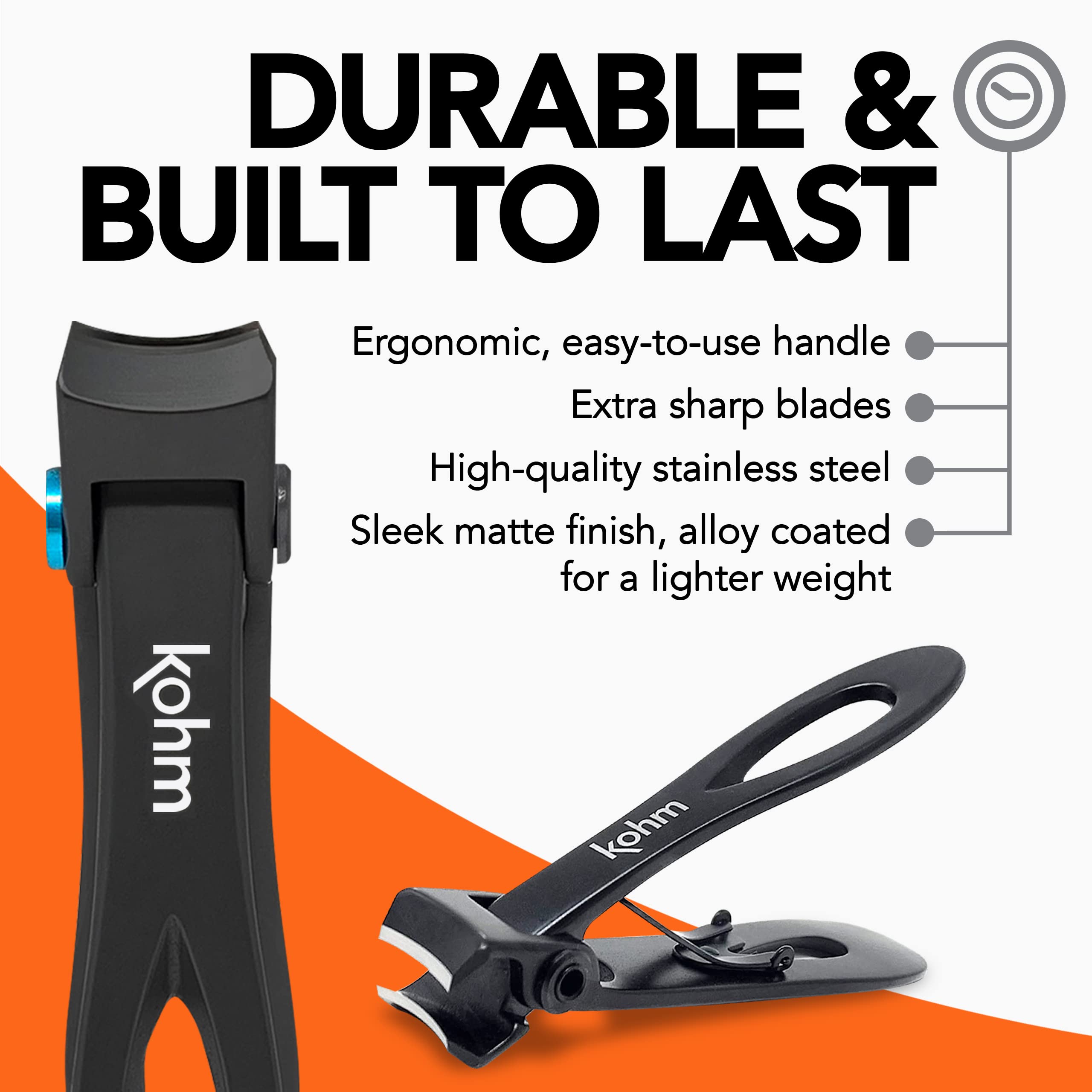 KOHM Coupe-ongles acier inoxydable durable pour une utilisation prolongée