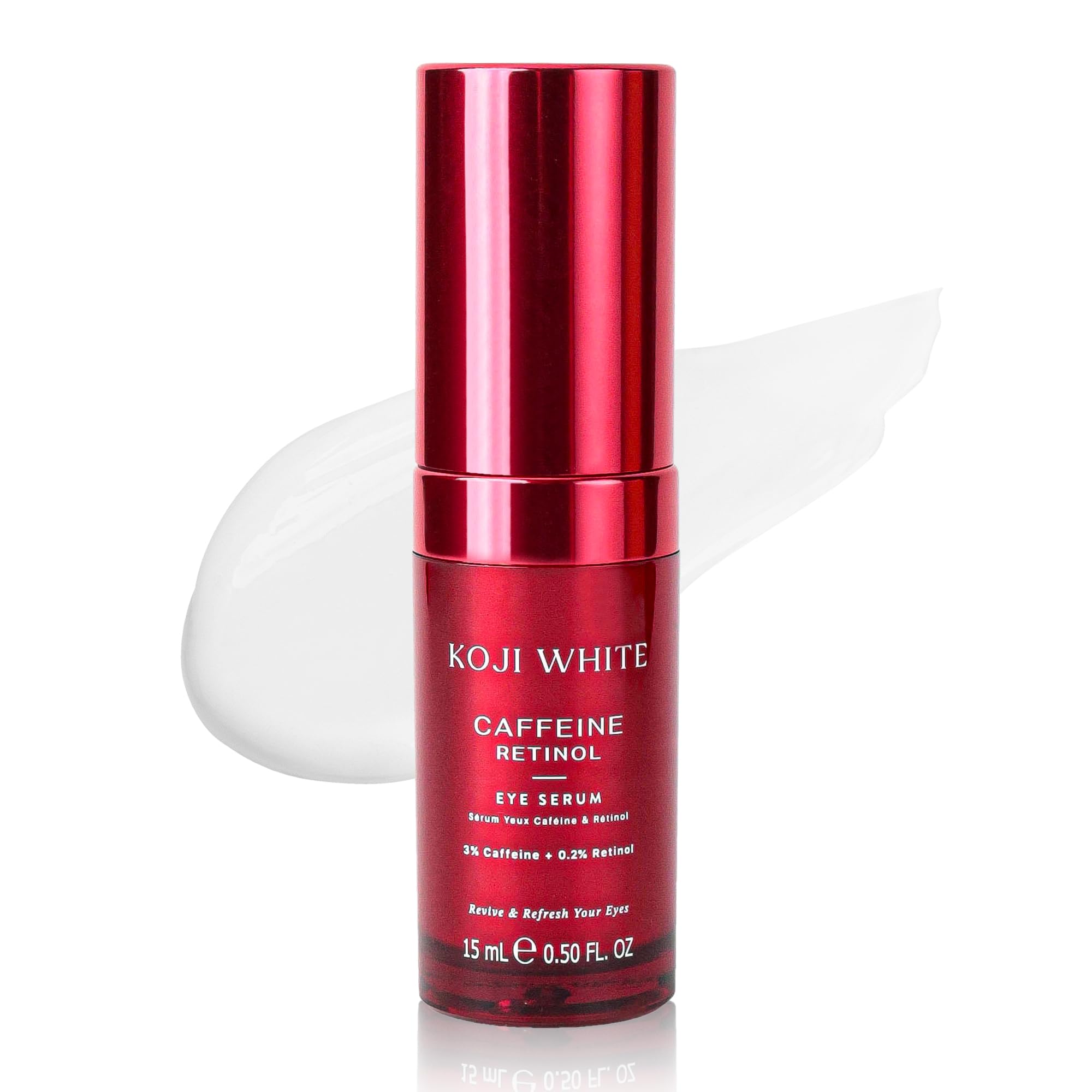 Koji White Sérum Yeux: flacon caféine 3% pour atténuer les poches autour des yeux.