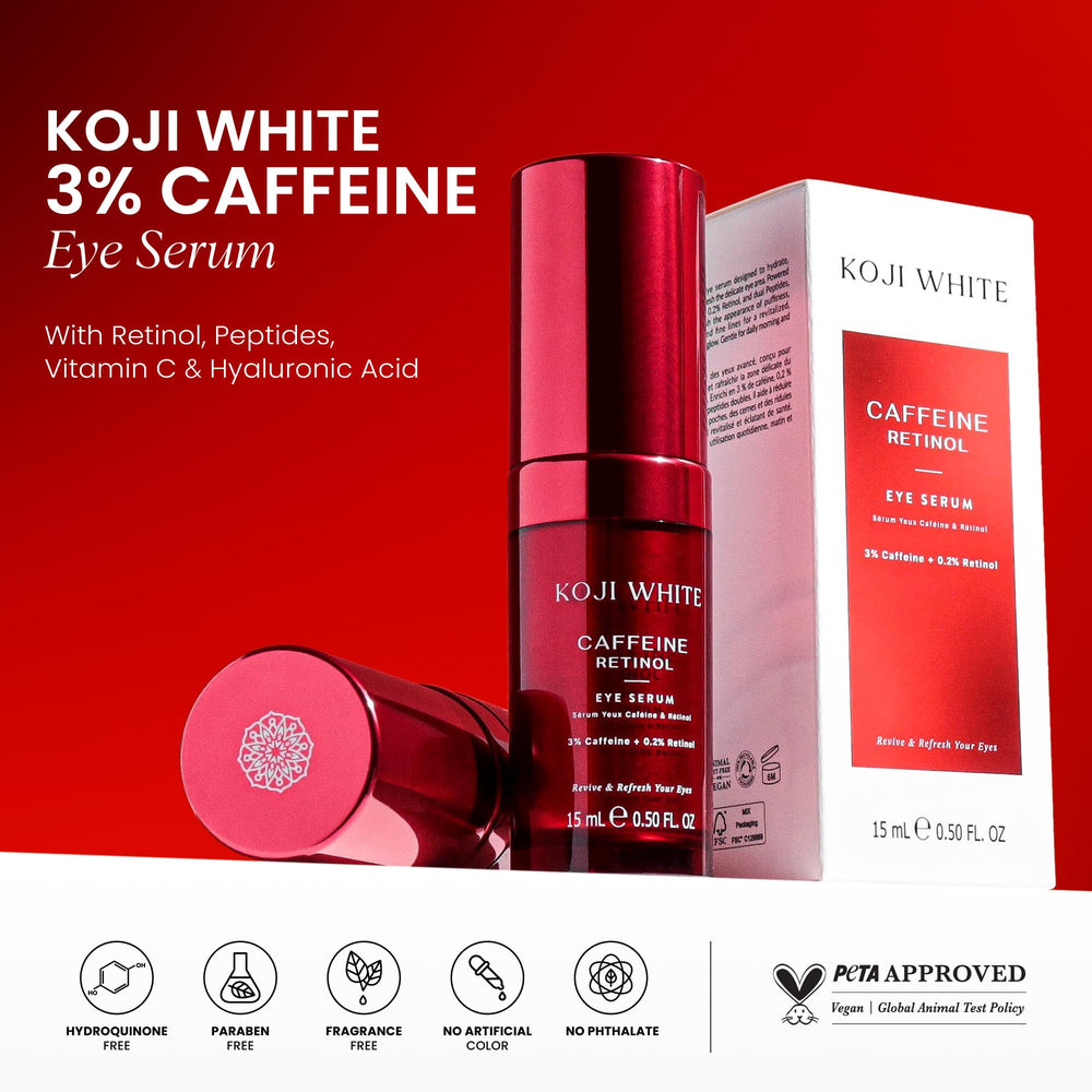 Koji White Sérum Yeux: flacon avec 0,2% rétinol pour lisser la peau délicate.