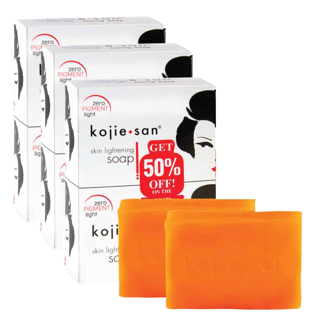 Savon éclaircissant Kojie San en barre de 135 g prêt à l’emploi.