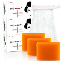 Kojie San savon Kojic Acid avec vue sur les 3 barres et le filet