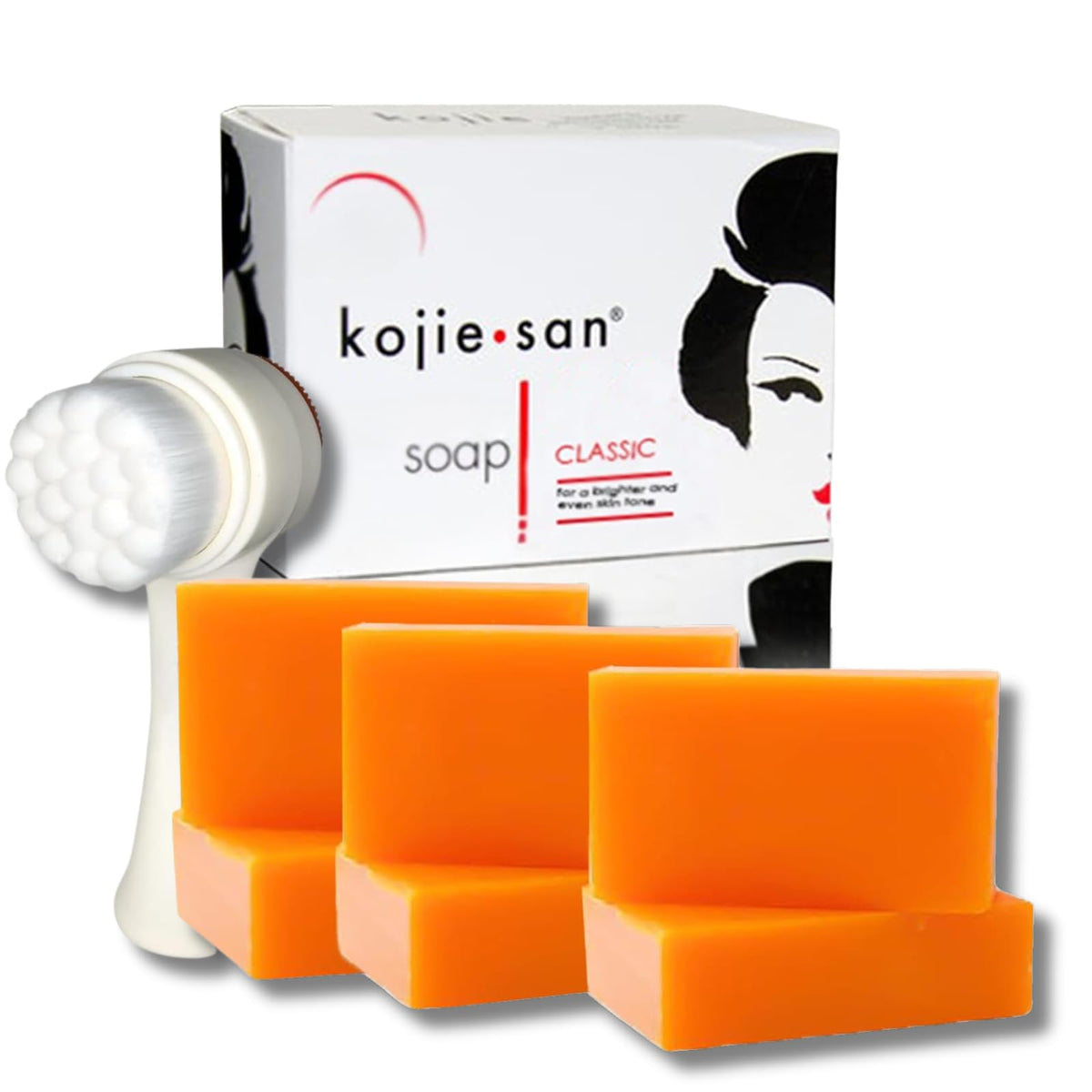 Savon Kojie San visage et corps, six barres, teint uniforme.