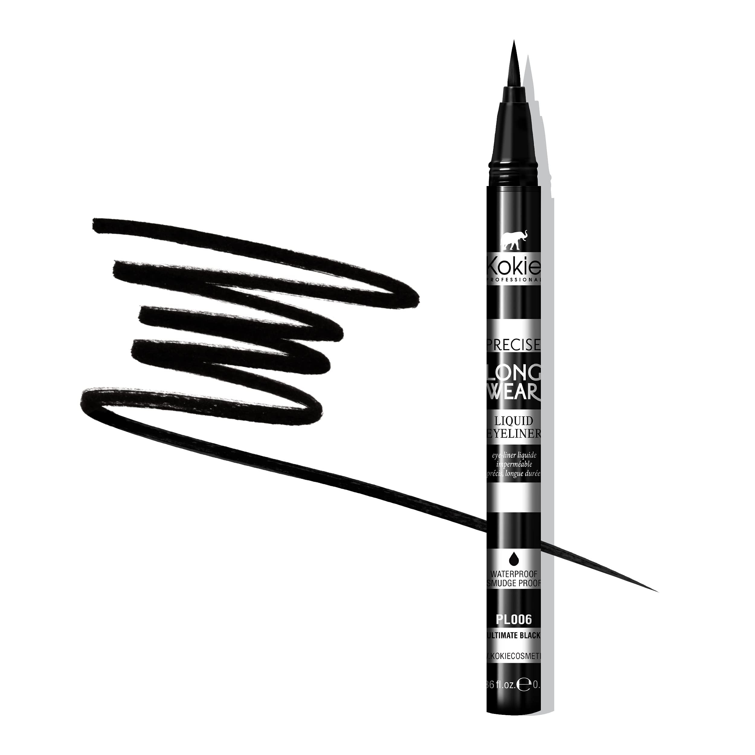 Kokie Precise Longwear Eyeliner pinceau fin pour tracés nets et propres.