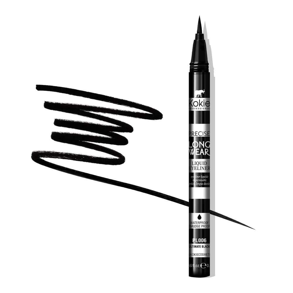 Kokie Precise Longwear Eyeliner pinceau fin pour tracés nets et propres.
