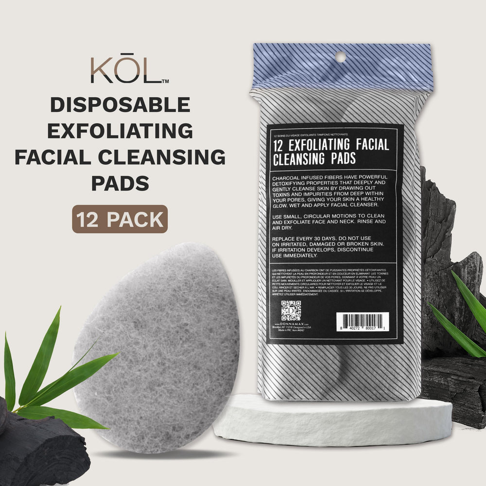 Éponge charbon visage KOL, texture fine, exfoliation douce pour peau satinée.