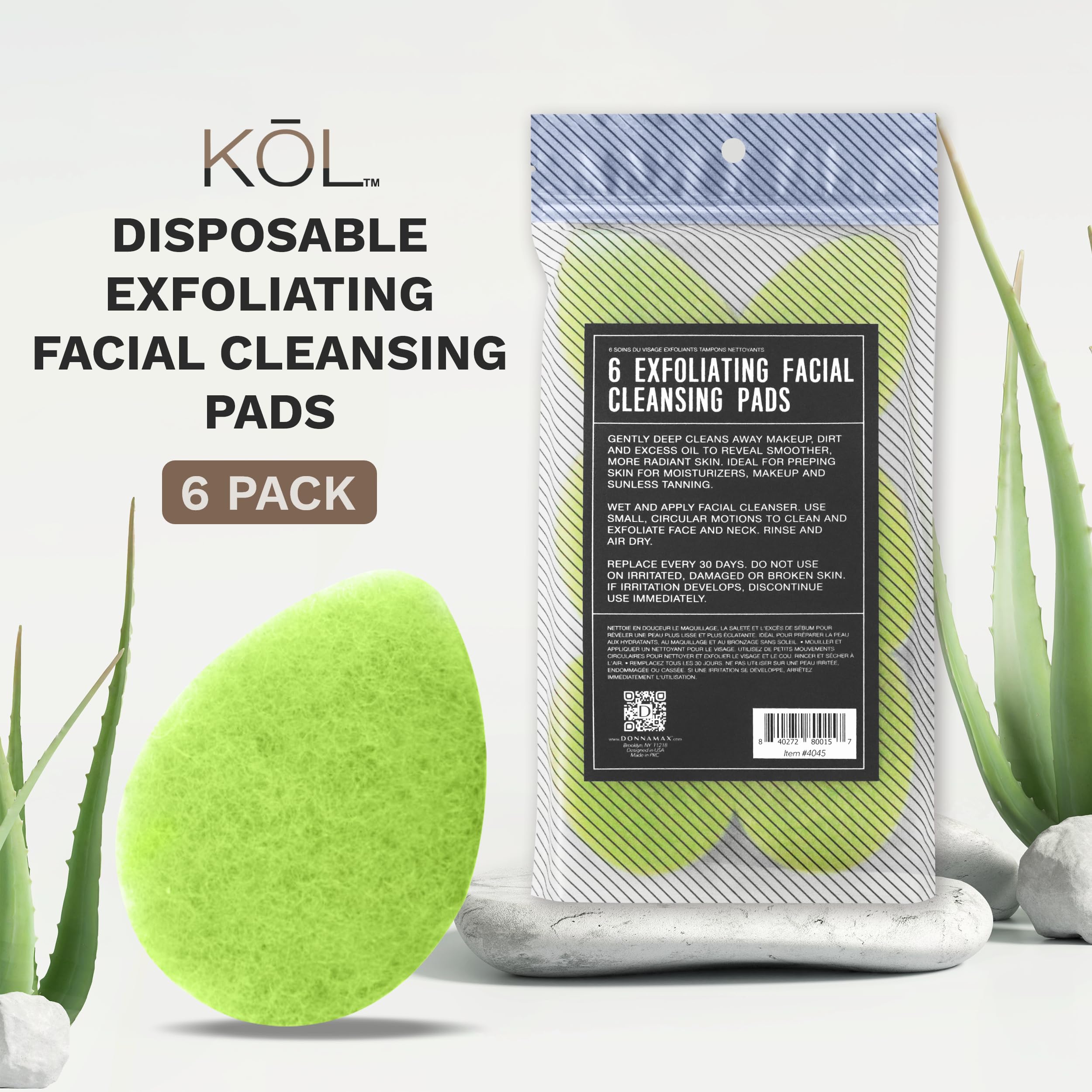 Pads exfoliants KOL visage jetables, démaquillage en douceur et rapide
