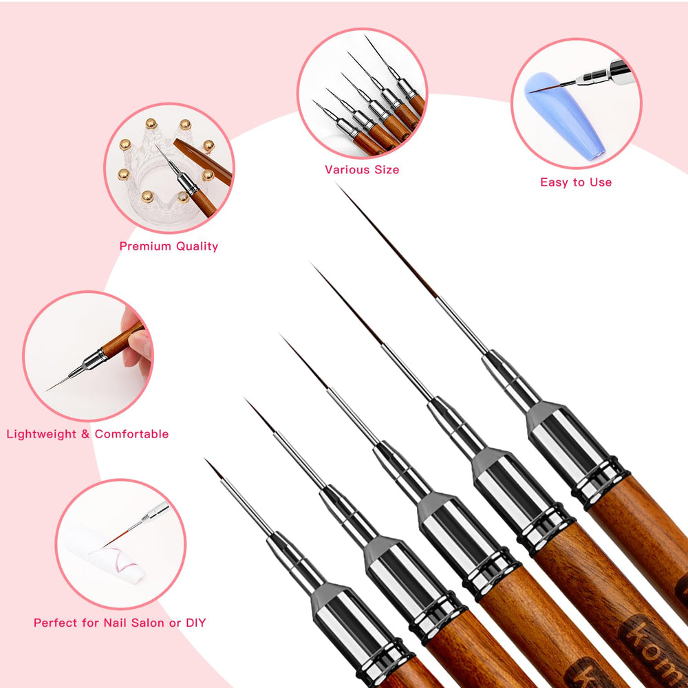 Pinceau Komall pour gel 25 mm, contours et détails artistiques sur ongles.