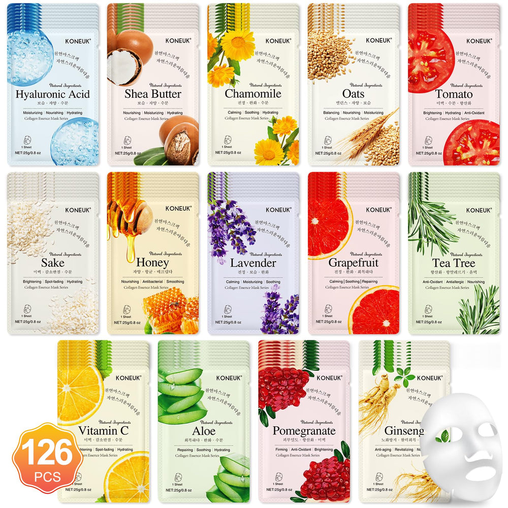 KONEUK ensemble de 126 masques visage pour une routine hydratante et polyvalente