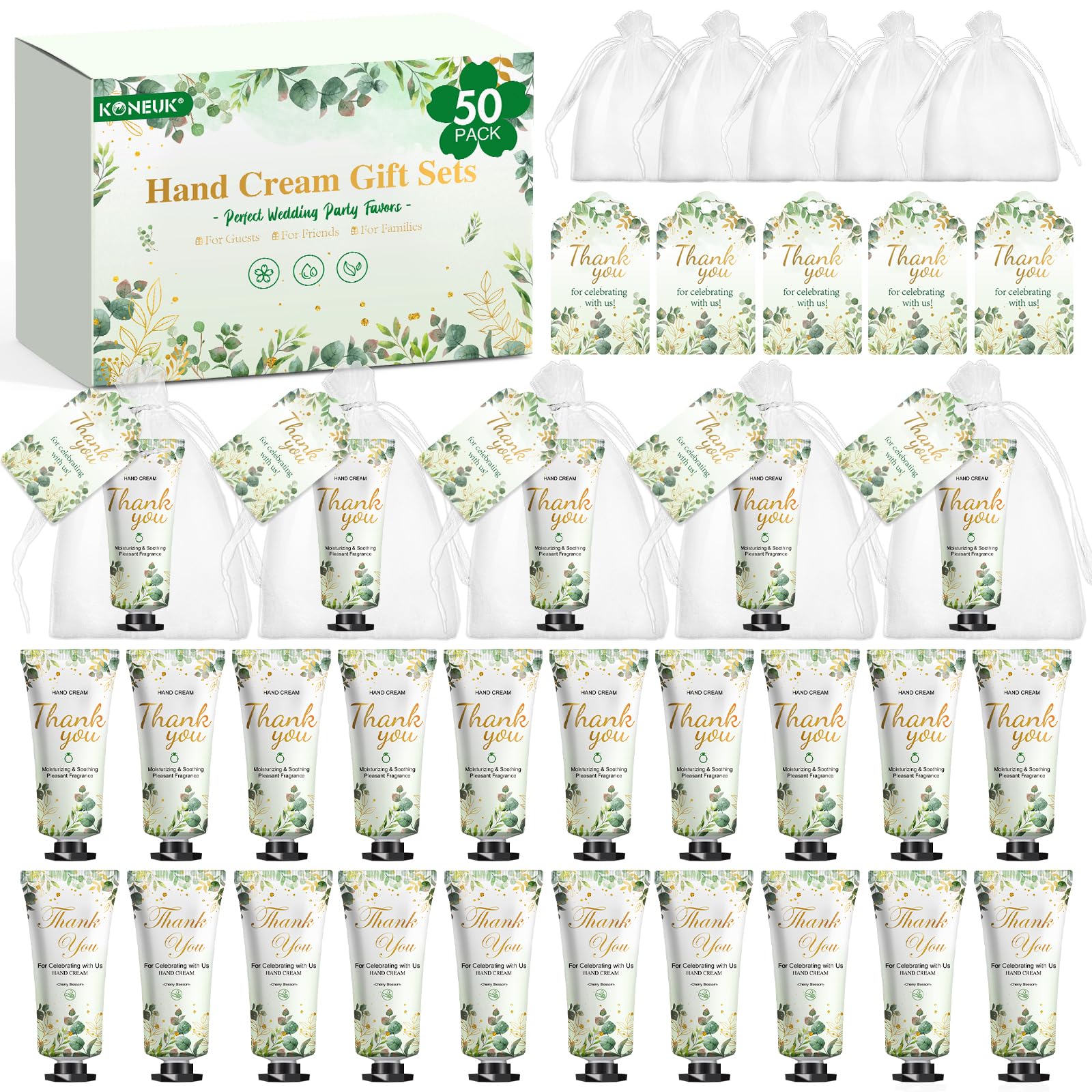 Crème mains KONEUK, ensemble 50 paquets, cadeau élégant pour invités.