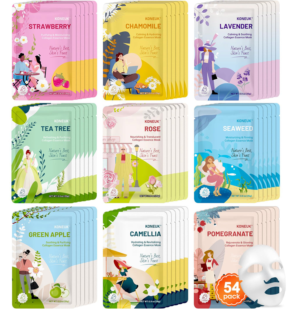 KONEUK ensemble masques visage 54 pièces kit hydratant pour tous types de peau