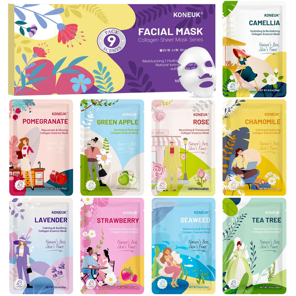 Coffret KONEUK neuf masques visage, hydratation pour tous types de peau.