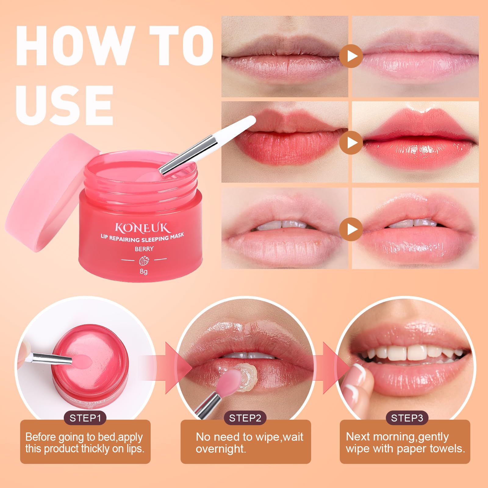 KONEUK masque lèvres framboise, parfum agréable et nourrissant.
