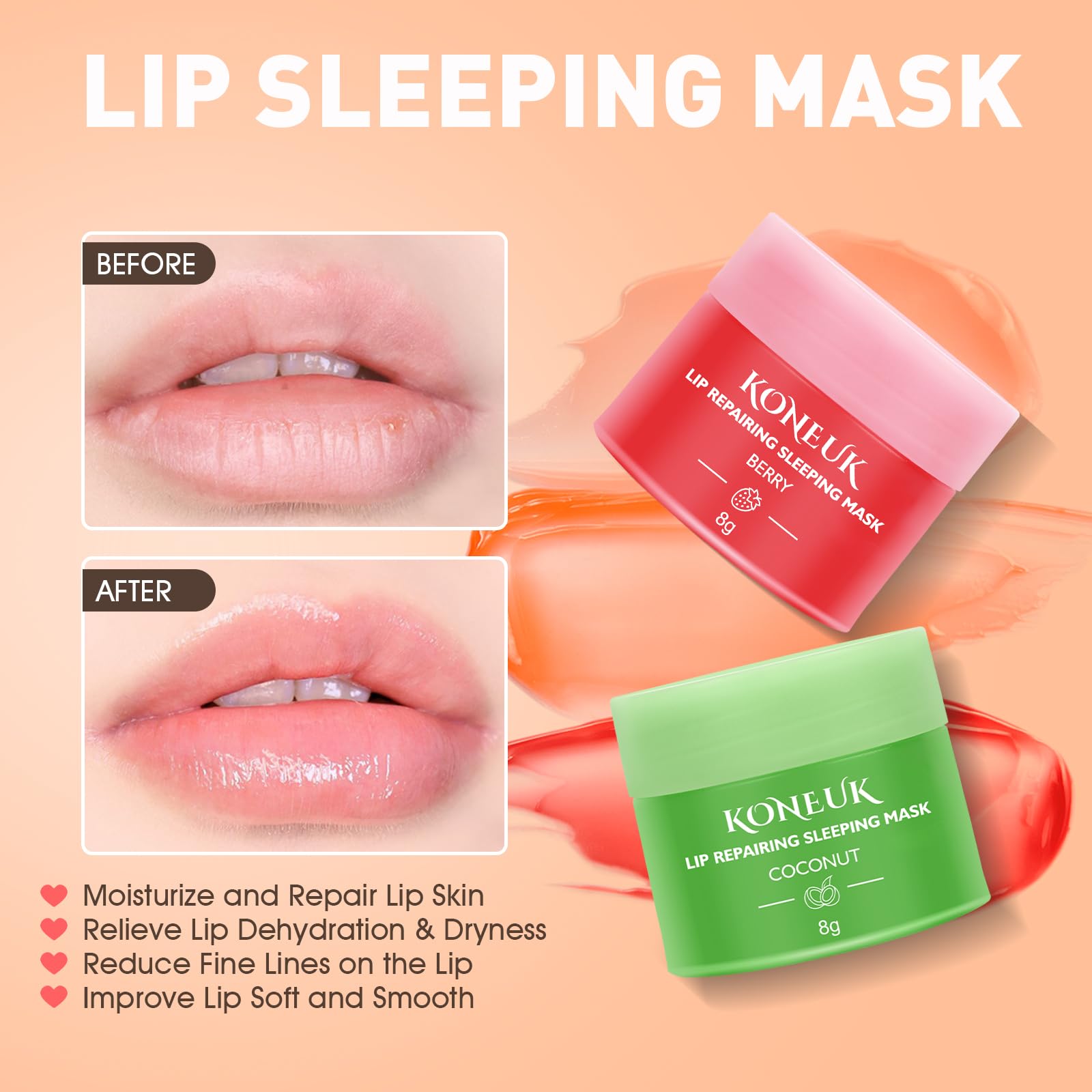 KONEUK masque lèvres menthe, hydratation nocturne pour lèvres douces.