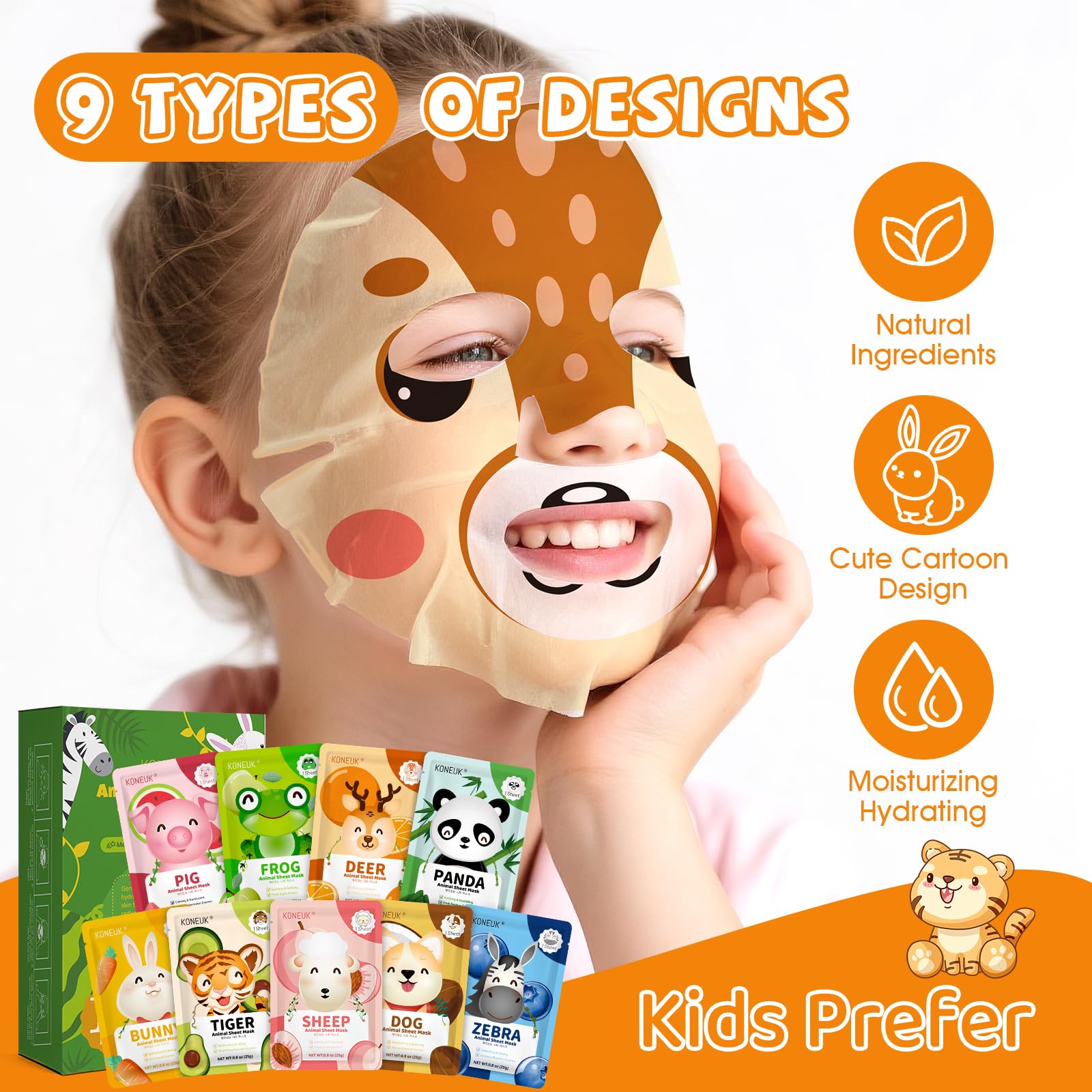 Masque KONEUK tigre: design amusant et hydratation légère pour les adolescentes.