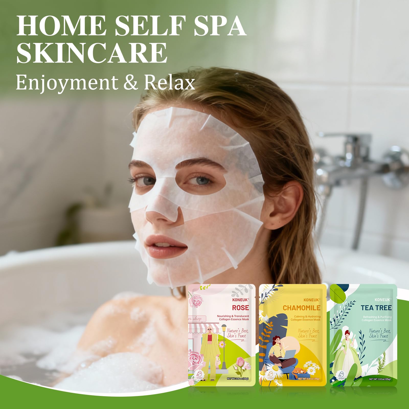 Masque visage KONEUK rose, douceur et hydratation après une longue journée.