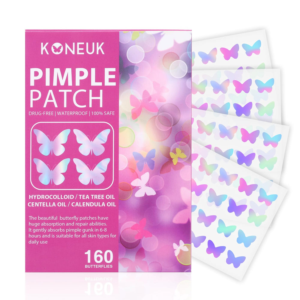 Pansement KONEUK forme papillon bleu pour un soin discret et efficace des boutons.
