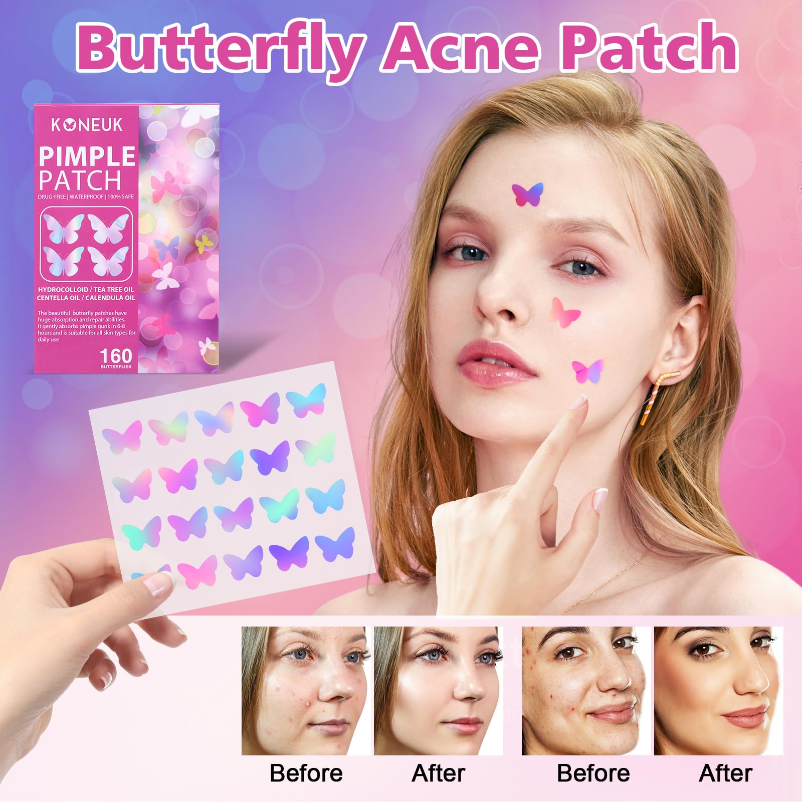 Pansement KONEUK forme papillon jaune pour peau visiblement plus nette.
